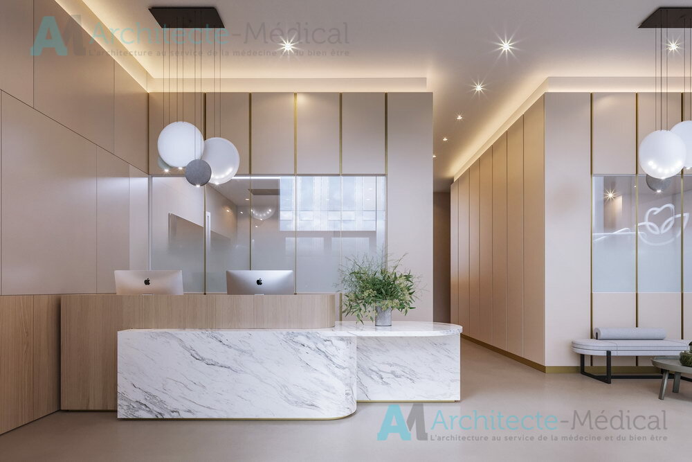 Cabinet dentaire Nanterre luxe magnifique design marbre bois accueil 1