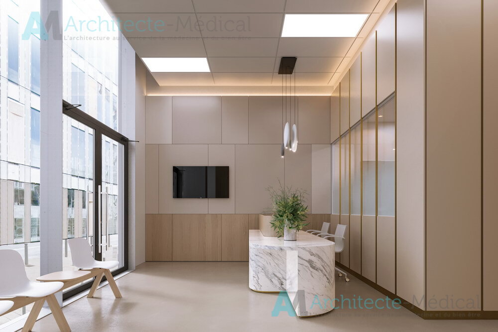 Cabinet dentaire Nanterre luxe magnifique design marbre bois accueil 2