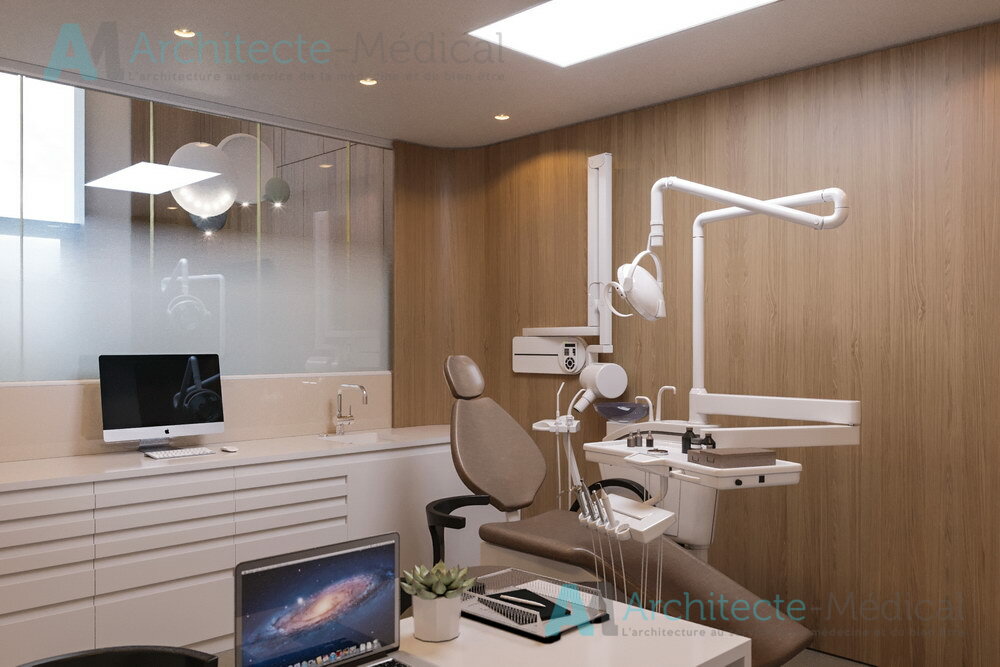 Cabinet dentaire Nanterre luxe magnifique design marbre bois accueil 5